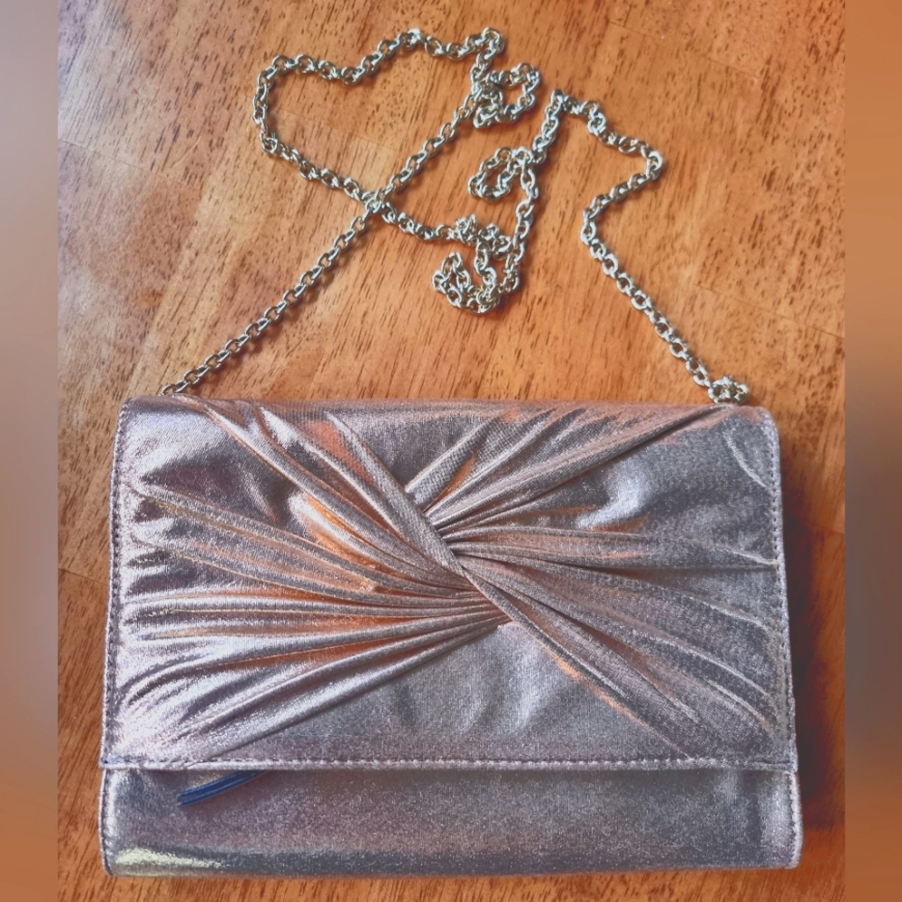 Kelly & Katie Rose Gold Metallic Elegant Clutch Bag With Shoulder Chain Strap